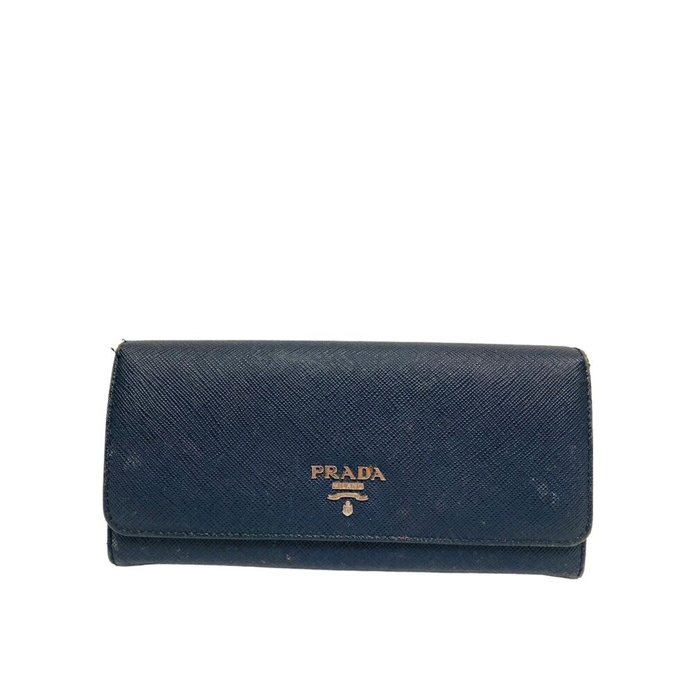 PRADA Blue Continental Saffiano-Textured Leather Long Wallet - Picture 4 of 9
